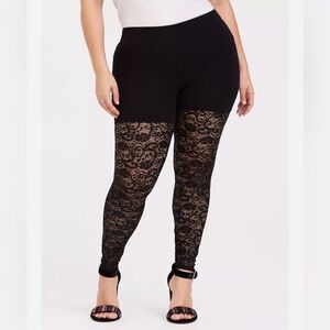 Torrid Size 1X Black High Waist Lace Sequin Leggings Semi-Sheer 27” Inseam
